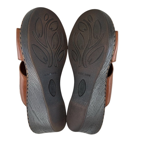BORN Brown Leather Wedge Slide Sandals 10 - Picture 11 of 11